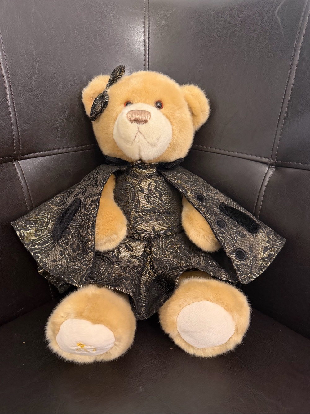 Brooks Brothers GUND Brooke Bear Plush EUC Holiday Gold Black Brocade Dress 11"
